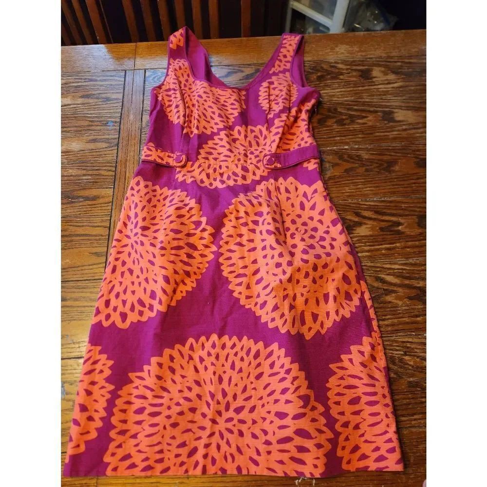 Boden Purple Orange Retro Floral Print Sleeveless Sheath Dress sz 8R